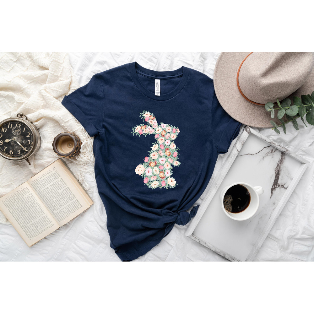 Floral Bunny Shirt, Easter Shirts, , Happy Easter Shirt, Happy Easter Bunnies Shirt, Bunny Shirt, Rabbit Silhouette, Easter Matching Tee, - 1.jpg