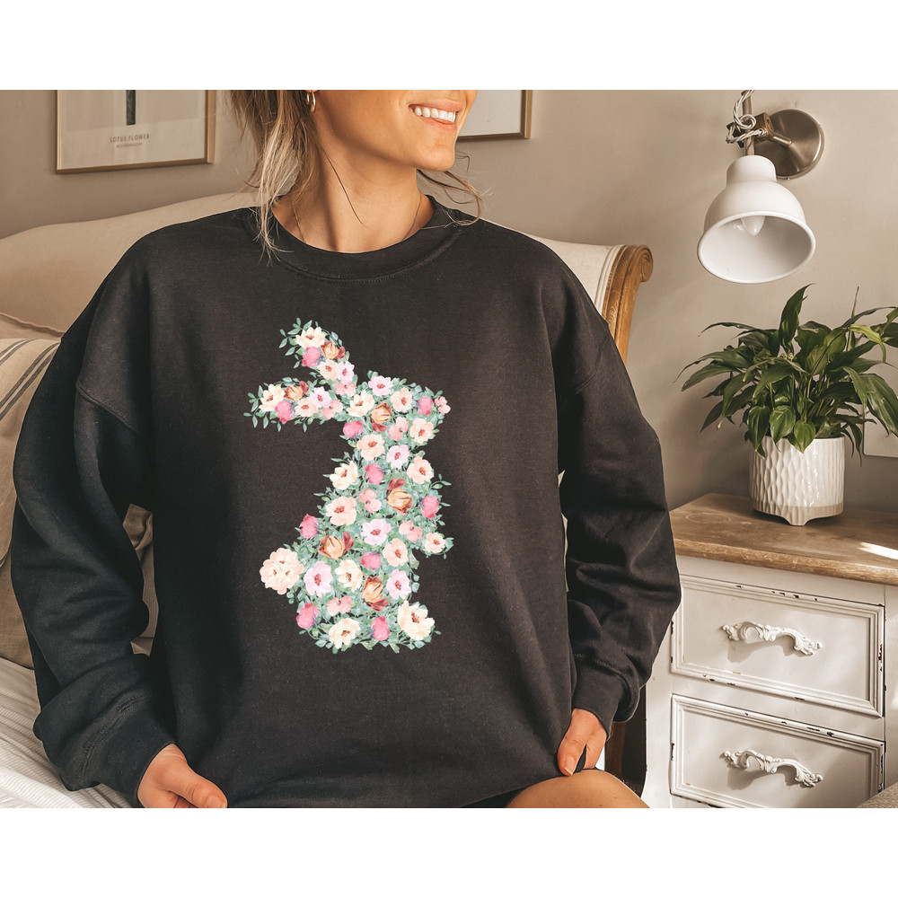 Floral Bunny Shirt, Easter Shirts, , Happy Easter Shirt, Happy Easter Bunnies Shirt, Bunny Shirt, Rabbit Silhouette, Easter Matching Tee, - 3.jpg