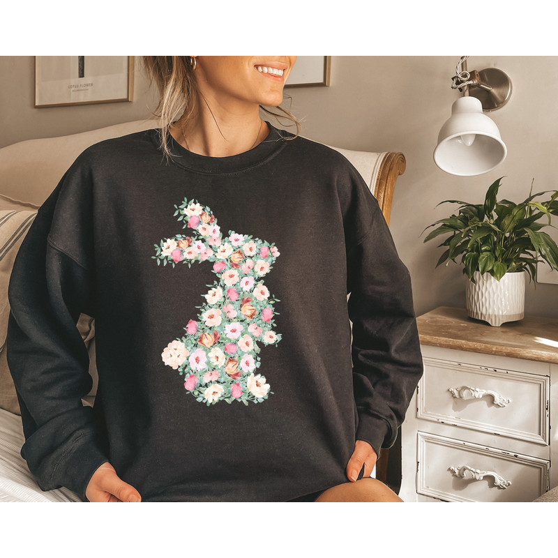 Floral Bunny Shirt, Easter Shirts, , Happy Easter Shirt, Happy Easter Bunnies Shirt, Bunny Shirt, Rabbit Silhouette, Easter Matching Tee, - 3.jpg