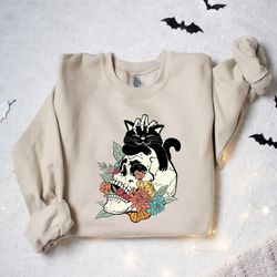Halloween Sweatshirt, Cat Sweatshirt, Skull Sweatshirt