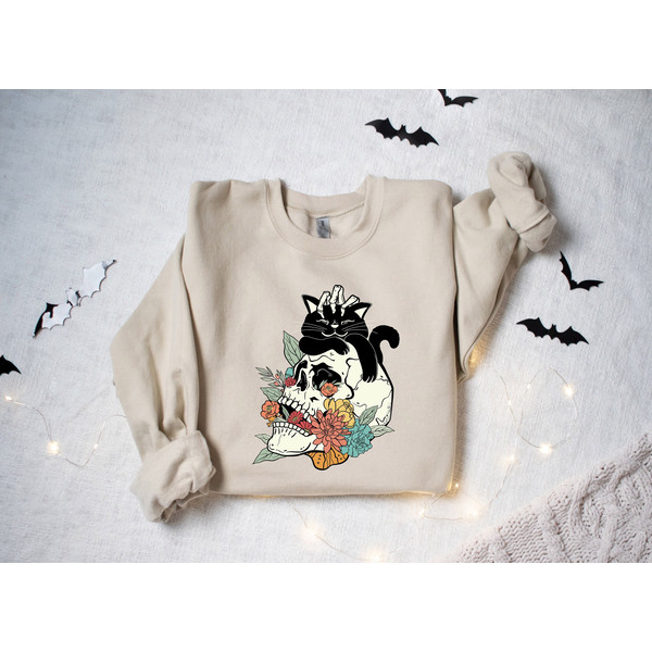 Halloween Sweatshirt, Cat Sweatshirt, Skull Sweatshirt, Black Cat Shirt, Spooky Season, Halloween Sweater, Halloween Cat Shirt, Ghost Shirt - 1.jpg