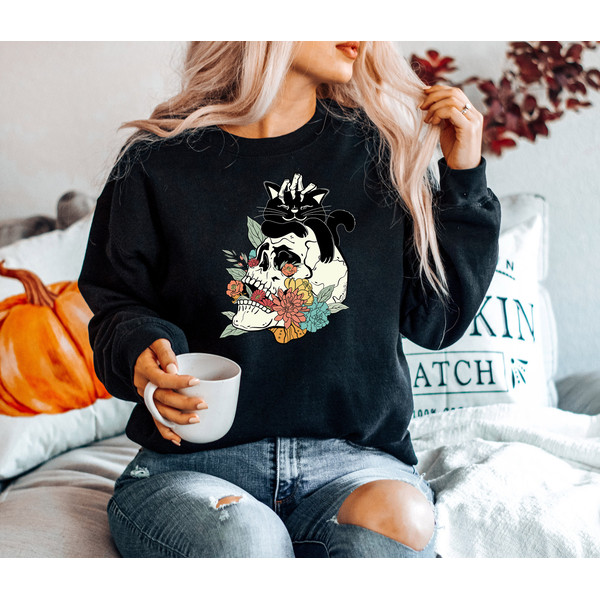 Halloween Sweatshirt, Cat Sweatshirt, Skull Sweatshirt, Black Cat Shirt, Spooky Season, Halloween Sweater, Halloween Cat Shirt, Ghost Shirt - 3.jpg