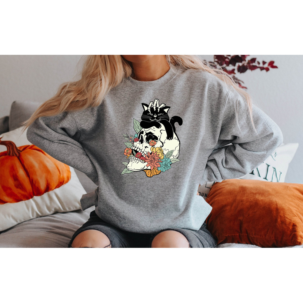 Halloween Sweatshirt, Cat Sweatshirt, Skull Sweatshirt, Black Cat Shirt, Spooky Season, Halloween Sweater, Halloween Cat Shirt, Ghost Shirt - 4.jpg