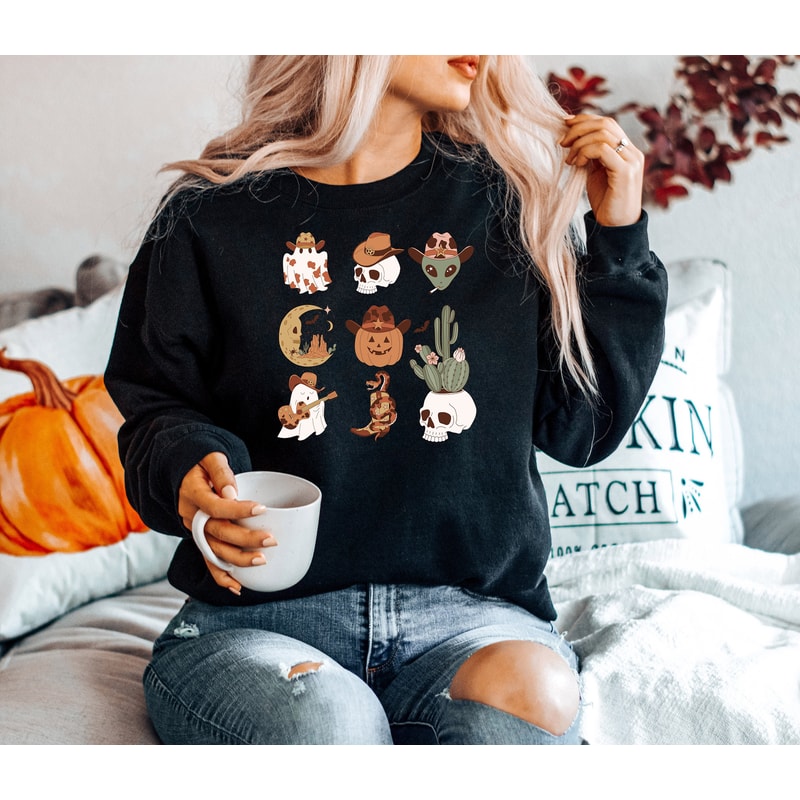 Halloween Sweatshirt, Halloween Gift, Halloween Shirt ,Cowboy Ghost Shirt, Western Halloween Shirt, Vintage Halloween sweatshirt - 2.jpg