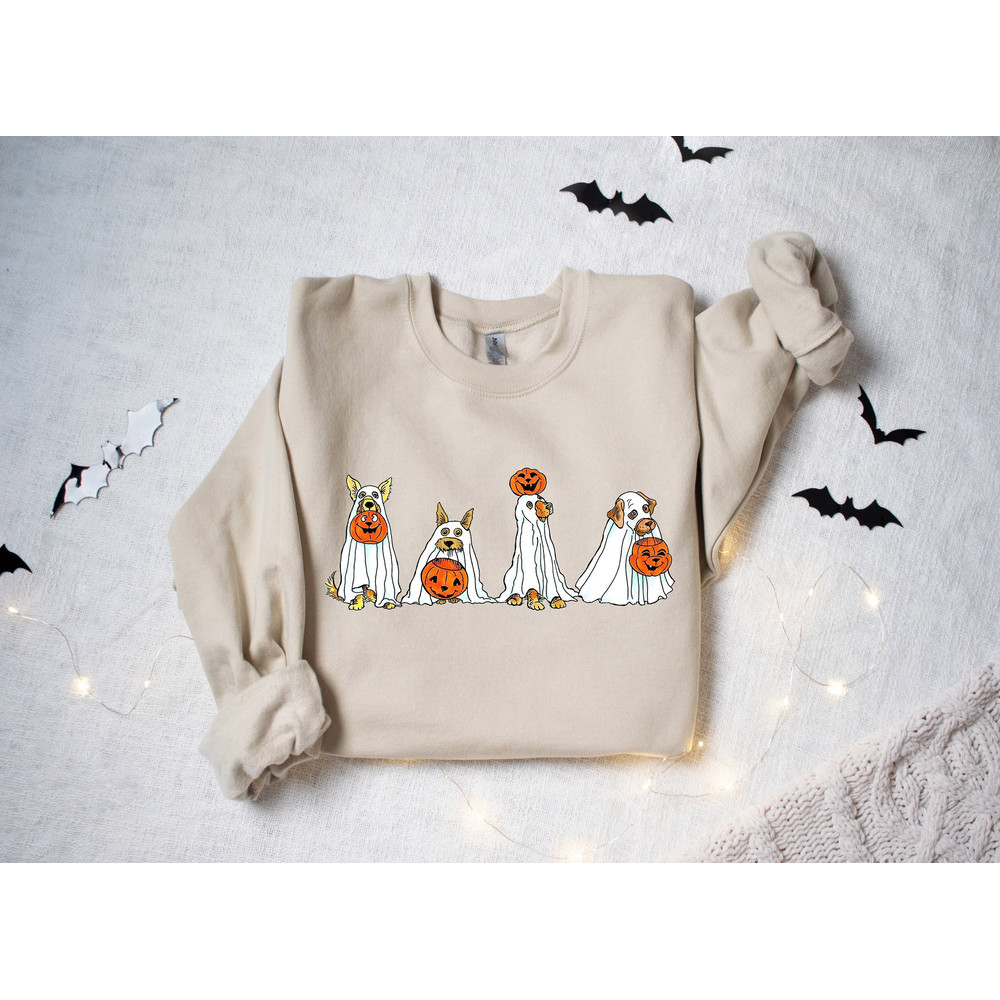 Halloween Sweatshirt, Halloween Sweater, Halloween Dog Sweatshirt, Ghost Dog Shirt, Happy Halloween, Retro Spooky Season, Ghost Sweatshirt - 1.jpg