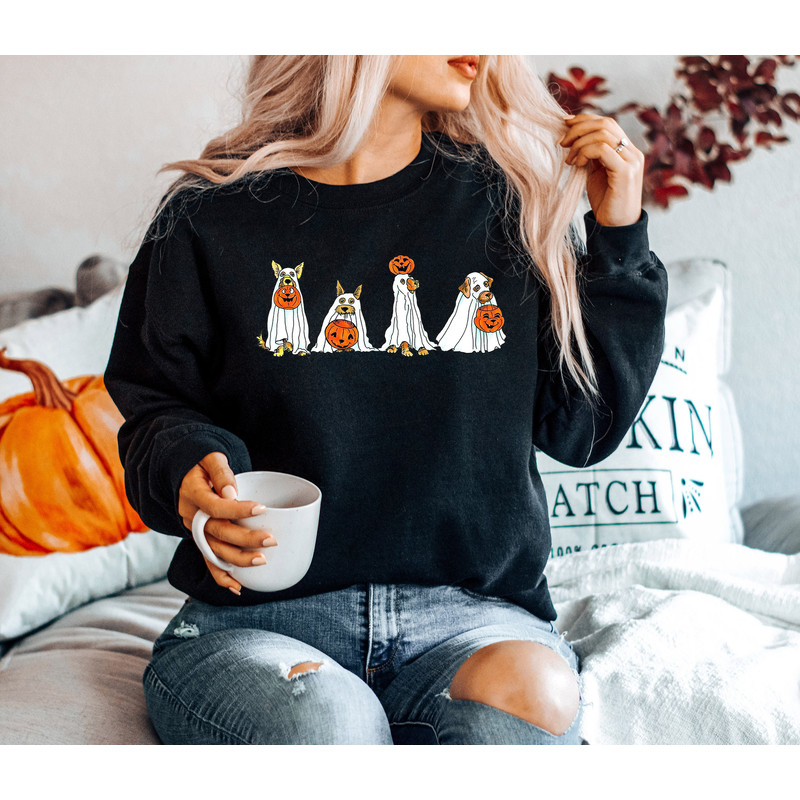 Halloween Sweatshirt, Halloween Sweater, Halloween Dog Sweatshirt, Ghost Dog Shirt, Happy Halloween, Retro Spooky Season, Ghost Sweatshirt - 3.jpg