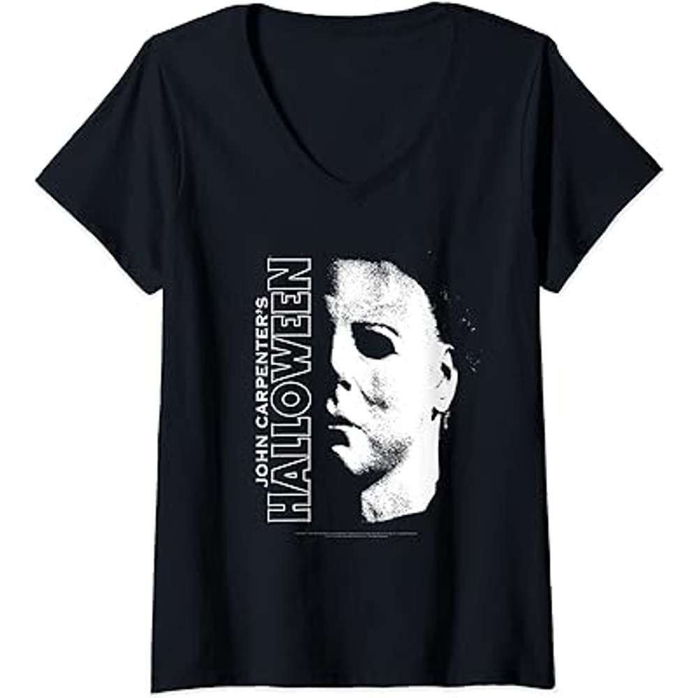 Womens Halloween Michael Myers Large Face V-Neck T-Shirt.jpg