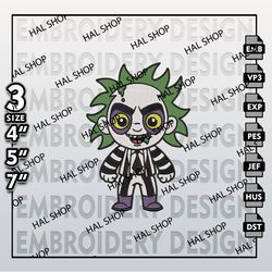 Beetlejuice Embroidery Designs, Horror Character Embroidery Files, Halloween Horror Character, Machine Embroidery Patt