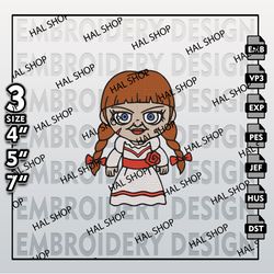 Annabelle Embroidery Designs, Horror Character Embroidery Files, Halloween Horror Character, Machine Embroidery Patt