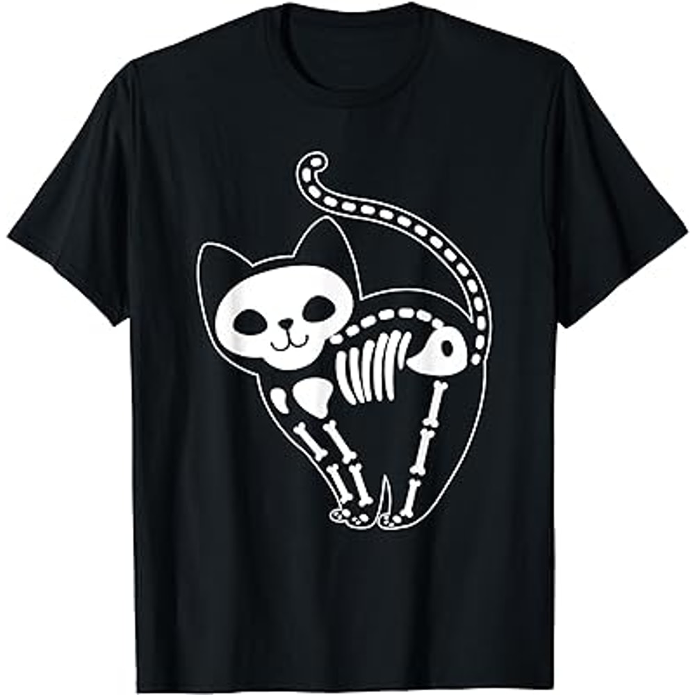 Funny Halloween Skeleton Cat Kitty Costume Skull Cat T-Shirt.jpg