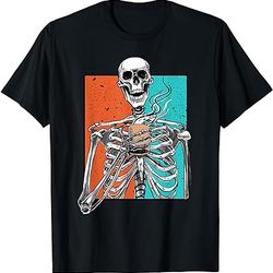 skeleton drinking coffee lover funny halloween skull t-shirt
