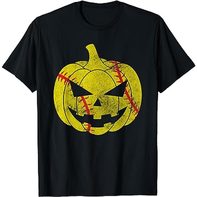 Baseball Player Scary Pumpkin Funny Costume Halloween T-Shirt.jpg