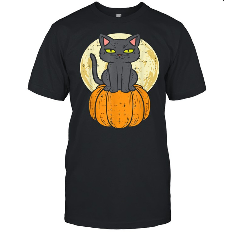 Black Cat On Pumpkin Full Moon Halloween Pet  Shirt.jpg