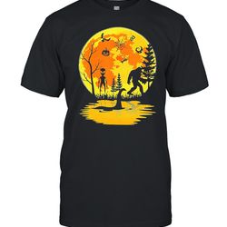 bigfoot with alien loch ness monster halloween t-shirt