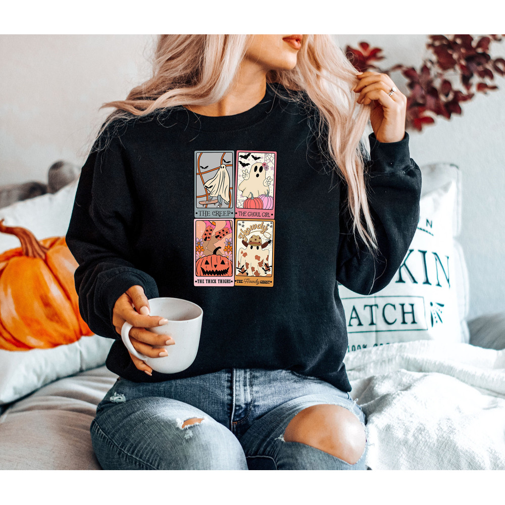 Retro Tarot Card Halloween Shirt, Horror Halloween Shirt for Women, Women's Halloween Party Tee, Spooky Fall Shirt, Cute Ghost Shirt - 1.jpg