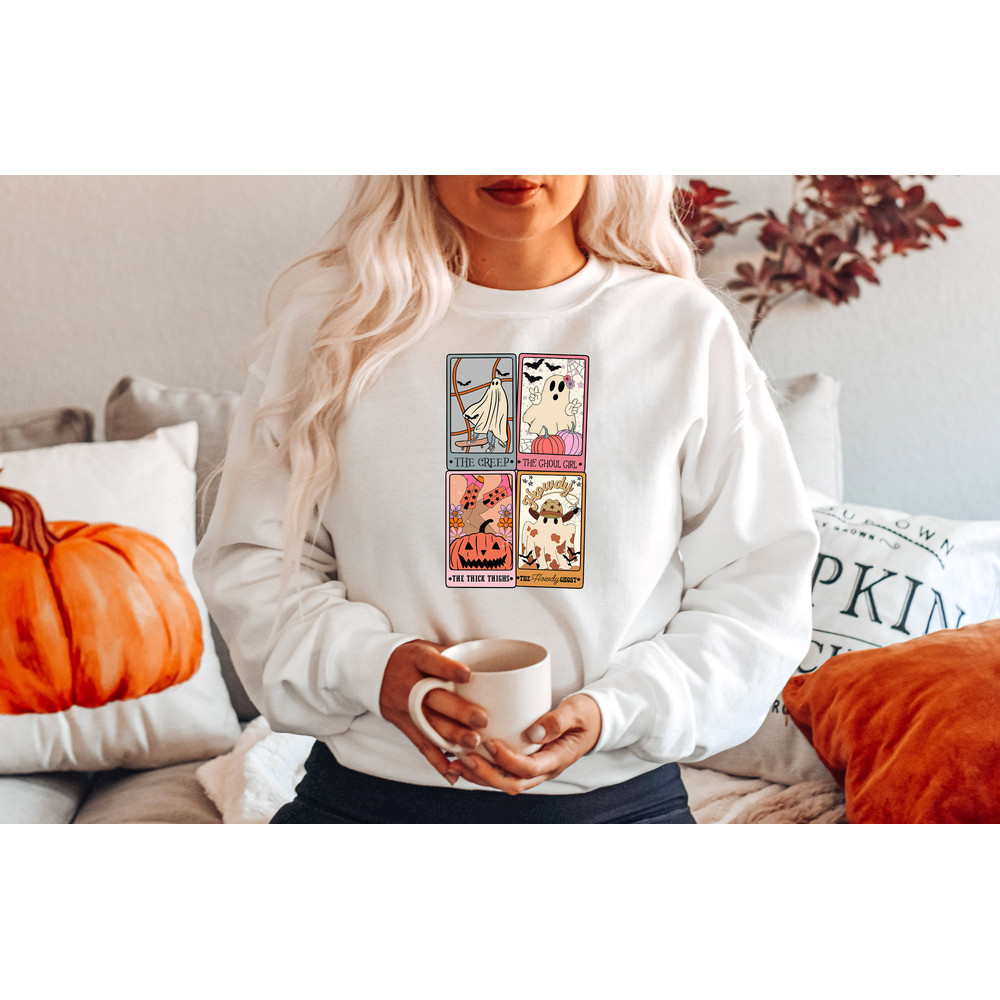 Retro Tarot Card Halloween Shirt, Horror Halloween Shirt for Women, Women's Halloween Party Tee, Spooky Fall Shirt, Cute Ghost Shirt - 2.jpg
