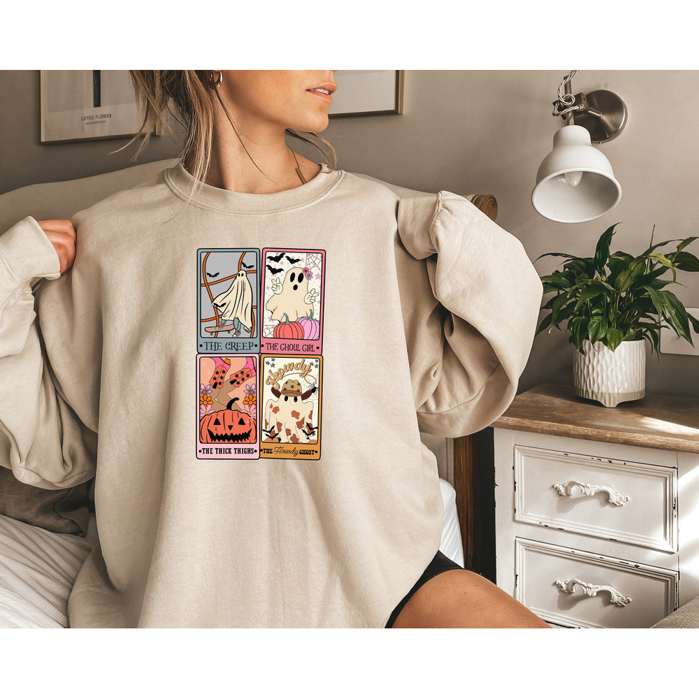 Retro Tarot Card Halloween Shirt, Horror Halloween Shirt for Women, Women's Halloween Party Tee, Spooky Fall Shirt, Cute Ghost Shirt - 4.jpg