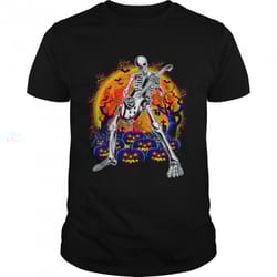 happy skeleton guitar spooky halloween rock band concert t-shirt