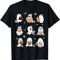 ghosts reading books teacher halloween librarian boooks t-shirt