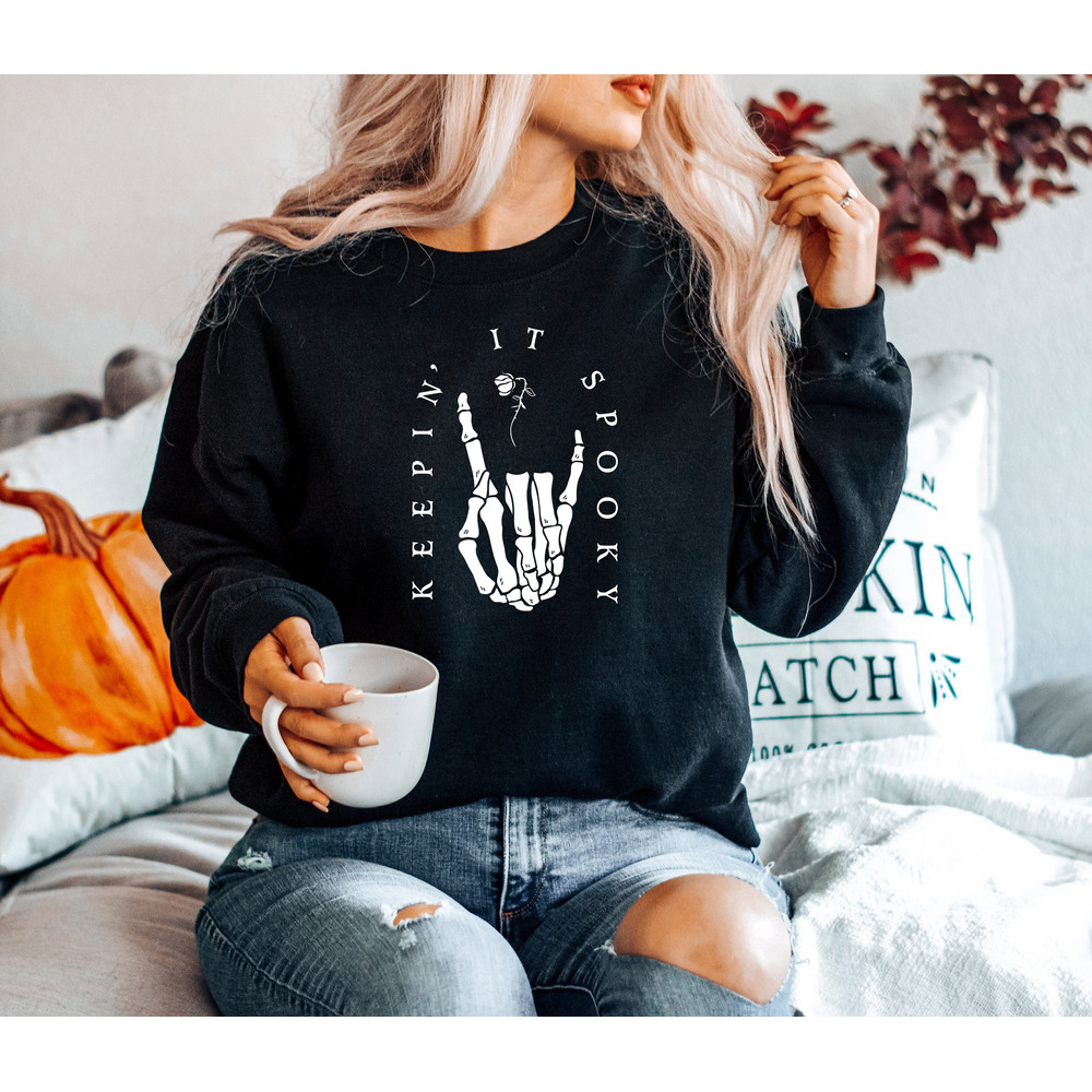 Spooky Sweatshirt, Halloween Sweatshirt, Spooky Season Shirt, Skeleton Sweatshirt, Halloween Skeleton, Womens Halloween Sweatshirt - 2.jpg