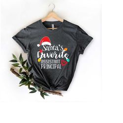 assistant principal christmas long sleeves shirt, santa's favorite assistant principal, funny christmas principal holida