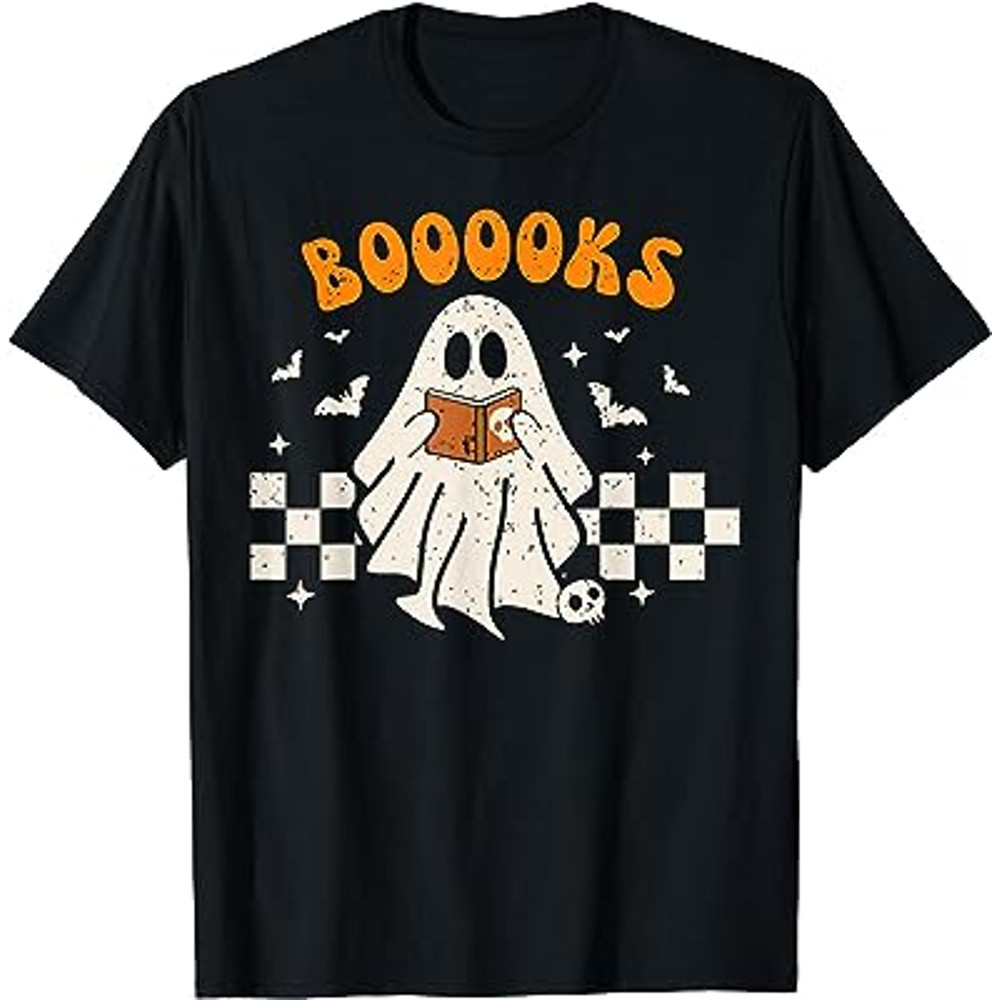 Ghost Book Reading Halloween Costume Teacher Books Lover T-Shirt.jpg