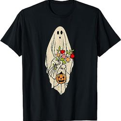 groovy vintage floral ghost cute halloween spooky season t-shirt