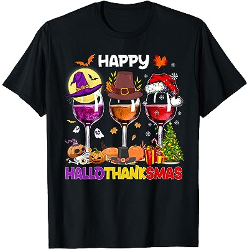 Happy Hallothanksmas Wine Glasses Halloween Thanksgiving T-Shirt.jpg
