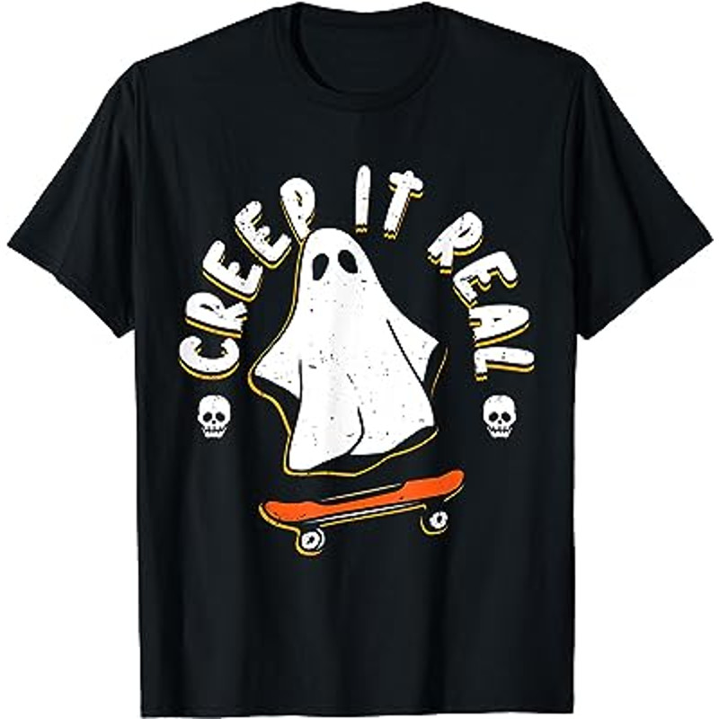 host Creep It Real Skateboarding Funny Halloween Costume T-Shirt.jpg