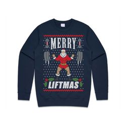 merry liftmas christmas jumper sweater sweatshirt funny ugly weightlifter gym fit