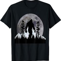 bigfoot in the forest moon night cool sasquatch men women t-shirt