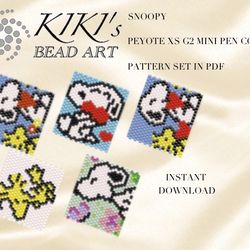 peyote xs mini pen cover set beading pattern snoopy peyote pattern set of 5 for pen wrap for g2 pilot xs mini pen in pdf
