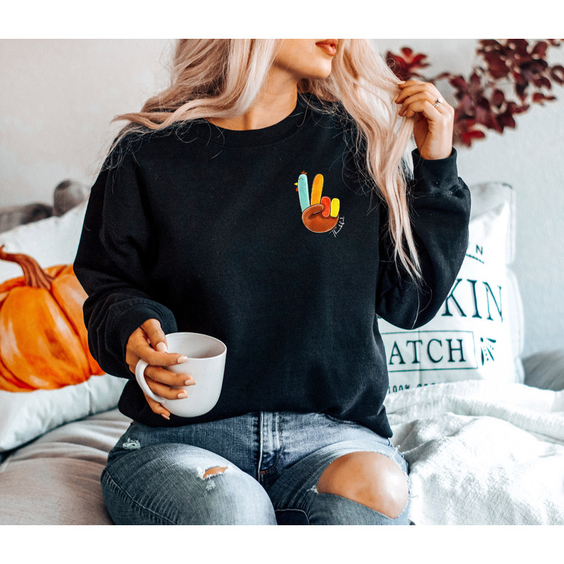Thankful Sweatshirt, Thanksgiving Day shirt, Fall shirt, Autumn shirt, Peace Sign Turkey shirt, Turkey Sweatshirt, Cute Turkey Shirt - 2.jpg