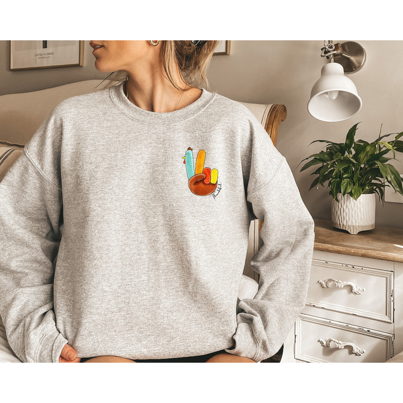 Thankful Sweatshirt, Thanksgiving Day shirt, Fall shirt, Autumn shirt, Peace Sign Turkey shirt, Turkey Sweatshirt, Cute Turkey Shirt - 4.jpg