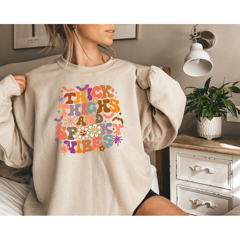 Thick Thighs and Spooky Vibes Sweatshirt, Halloween Party Sweatshirt, Spooky Season, Funny Halloween Sweatshirt, Funny Halloween Sweatshirt - 3.jpg