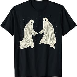 funny halloween ghost couple holding hands dancing costume t-shirt