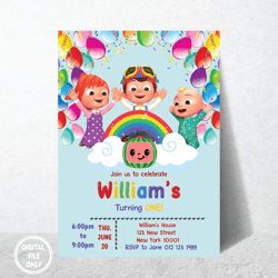 Personalized File Cocomelon Birthday Invitation- Instant Download PNG File Only