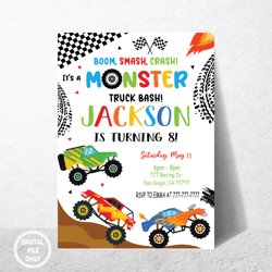 Personalized File Monster Truck Invitation Png, Monster Truck Birthday Invites Png,Instant Download Monster Truck