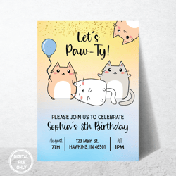 Personalized File Cat Birthday Invitation Png, Cat Theme Birthday Invitation Png, Are You Kitten Me Birthday, Invitation
