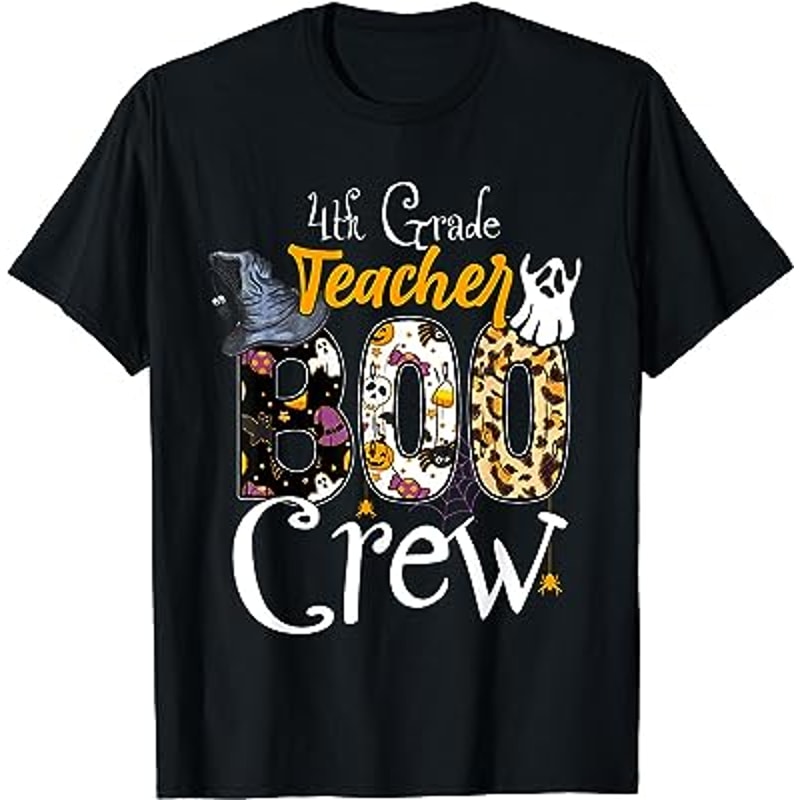 4th Grade Boo Crew Witch Hat Fall Halloween Costume Teacher T-Shirt.jpg