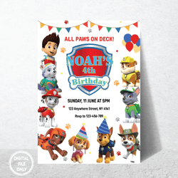 personalized file paw party invite puppy invitation pawty patrol birthday invitation puppy invite png file only