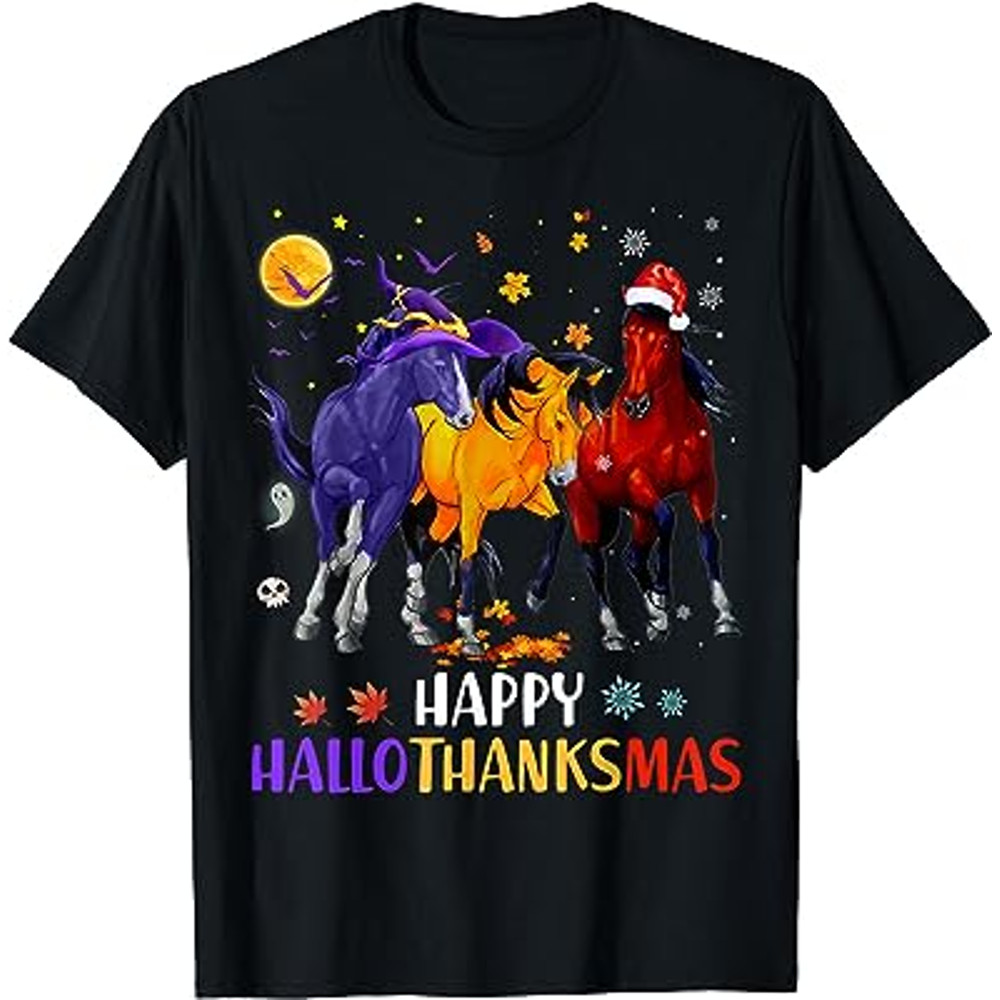 Happy Hallothanksmas Horse Halloween Thanksgiving Christmas T-Shirt.jpg