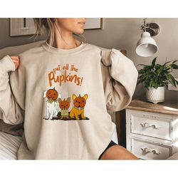 pet all the pupkins, dog sweatshirt, ghost dog shirt, halloween sweatshirt, dog lover gift, pumpkin dog shirt, dog hallo