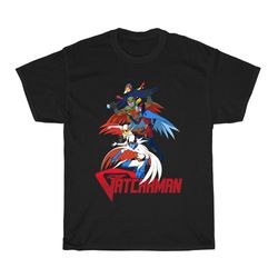 gatchaman retro cartoon logo men's black t-shirt size s to 5xl