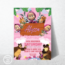 Personalized File Masha and The Bear Invitation for Girls Birthday Party Invitation for Masha Birthday Bear Invite