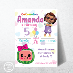 Personalized File Cocomelon Birthday Invitation, Melon Birthday, Nursery Rhymes, Music Birthday, Personalized, Digital