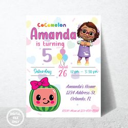 personalized file cocomelon birthday invitation, melon birthday, nursery rhymes, music birthday, personalized, digital
