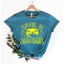 level 13 unlocked official teenager shirt, 13th birthday party shirt, cute teenage birthday  youth shirt birth day game