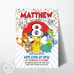 Personalized File Pokemon Invitation | Editable Invitation | Kids Birthday Invite | Digital Download | Pokemon Party