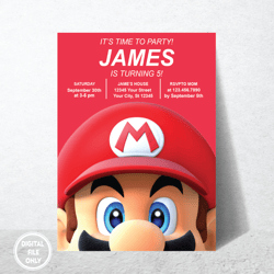 Personalized File Mario Bros Invitation, Super Mario Birthday Invitation, Super Brothers boy Invite, Video Game, Kid